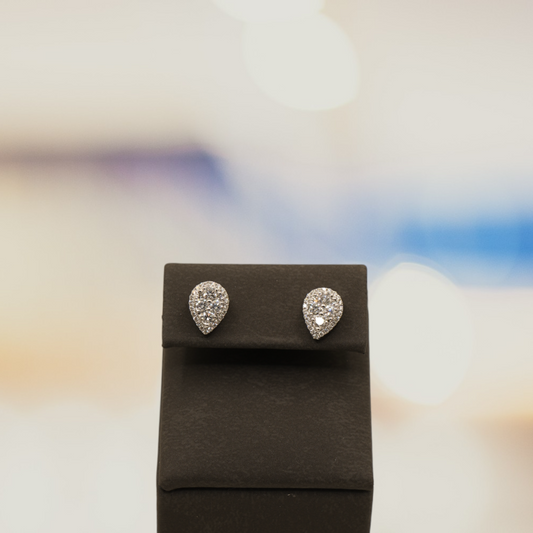 0.64 Carat Pear Cut Natural Diamond Earrings in 18K White Gold