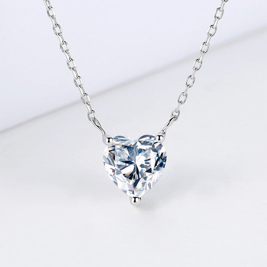 Heart Shaped Cubic Zirconia Necklace 925 Sterling Silver