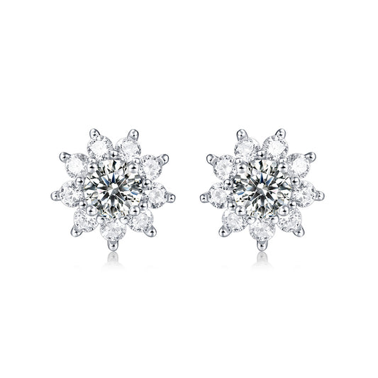Snowflake Moissanite Stud Earrings 925 Sterling Silver