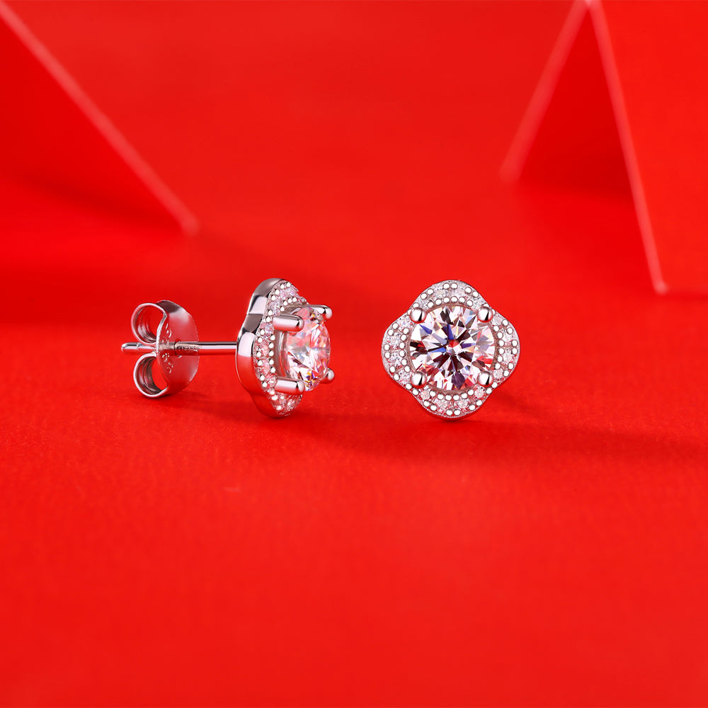 Flower Moissanite Earring 925 Sterling Silver