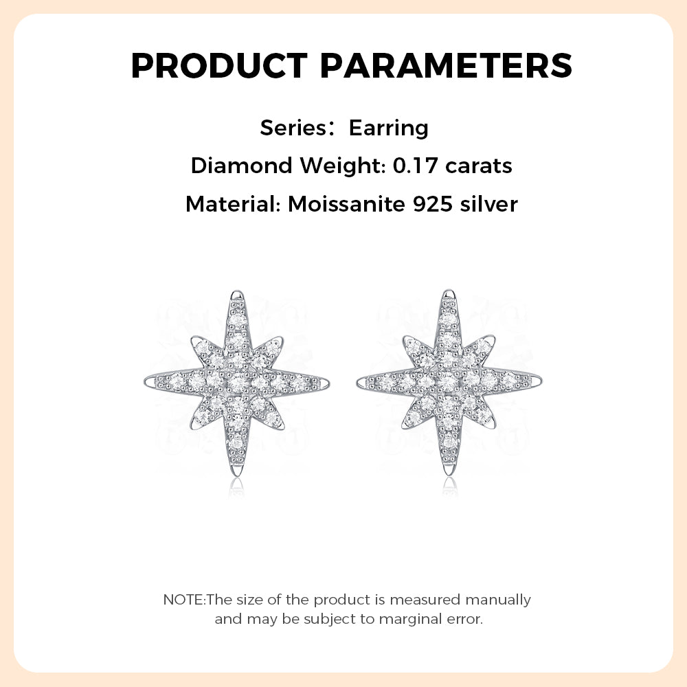 Star Moissanite Earring 925 Sterling Silver