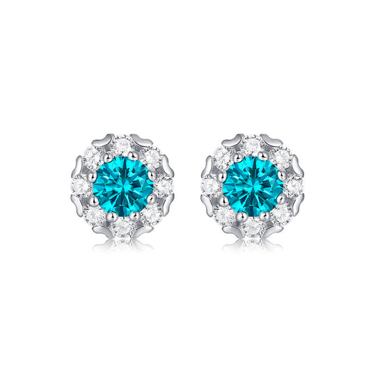 Blue Moissanite Earring 925 Sterling Silver