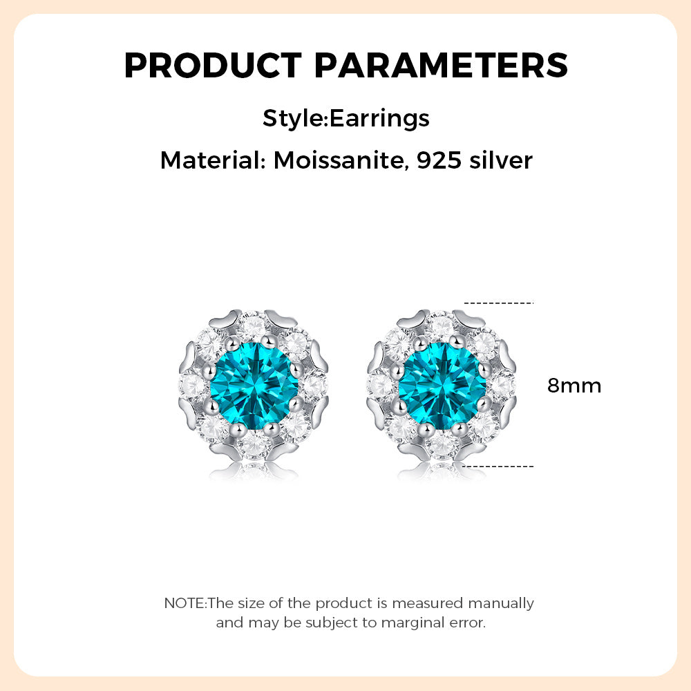 Blue Moissanite Earring 925 Sterling Silver