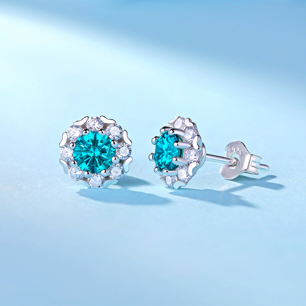 Blue Moissanite Earring 925 Sterling Silver