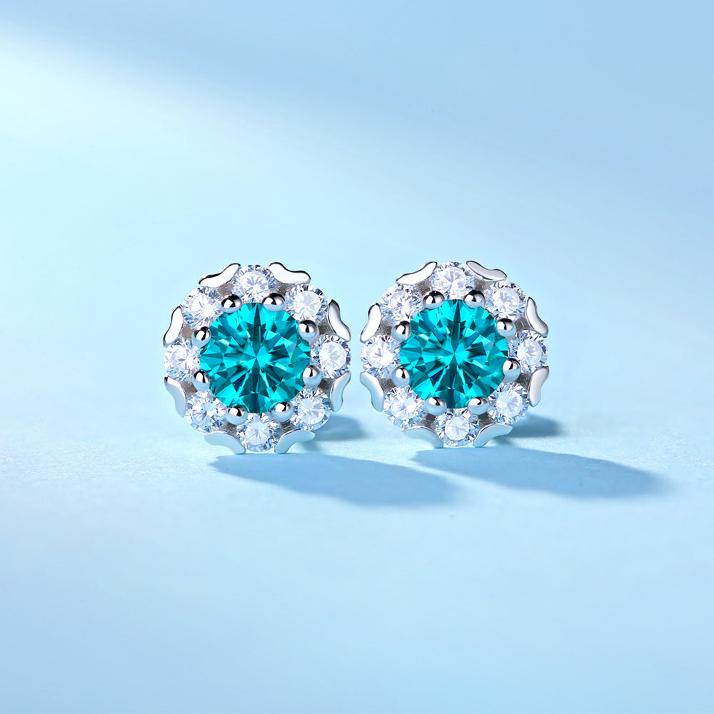 Blue Moissanite Earring 925 Sterling Silver