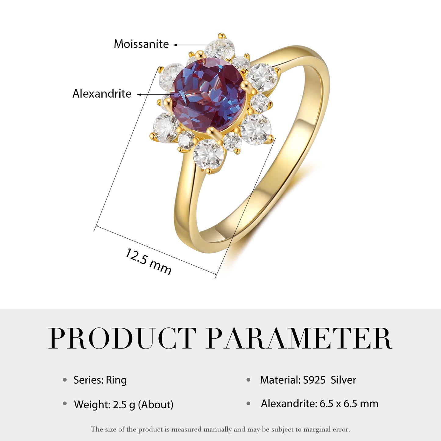 Alexandrite Flower With Moissanite 925 Sterling Silver Ring