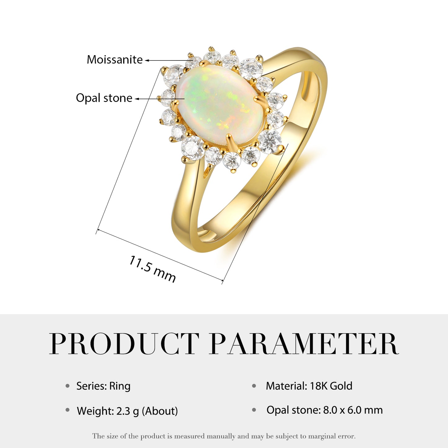 18K Gold Natural Opal With Moissanite Ring