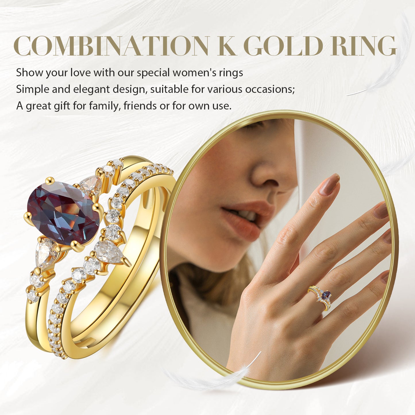 18K Gold Alexandrite With Moissanite Two Rings Set (14K Available)