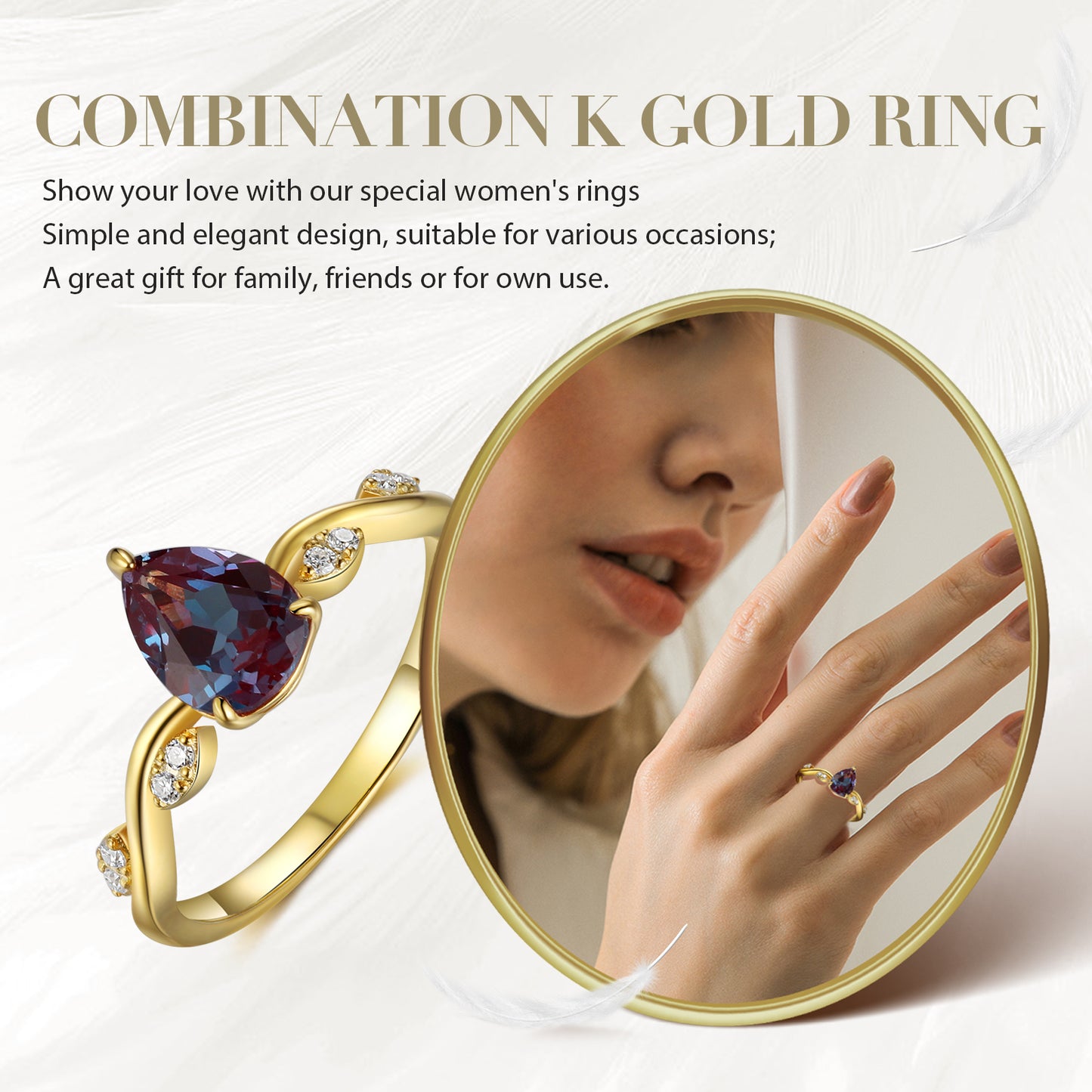 18K Gold Alexandrite With Moissanite Ring (14K Available)