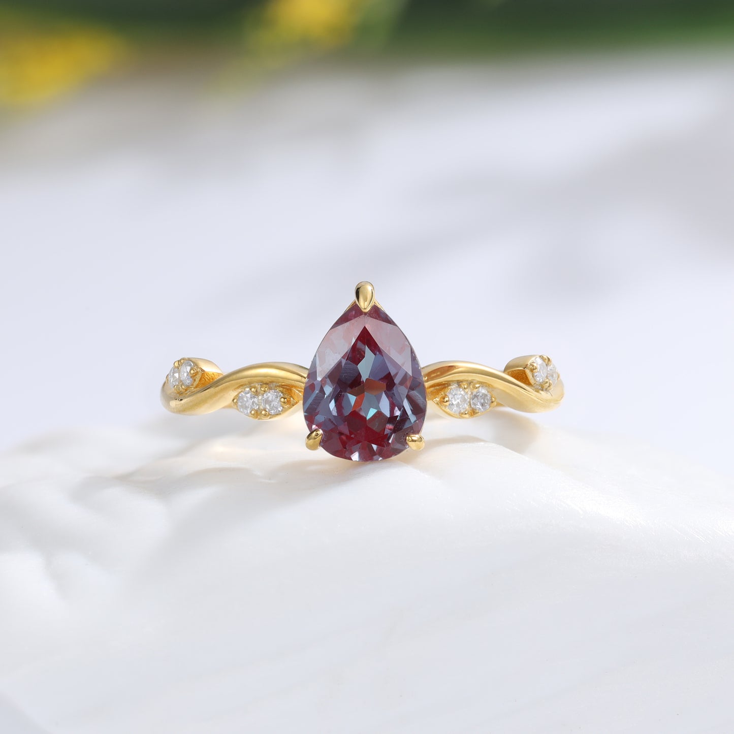 18K Gold Alexandrite With Moissanite Ring (14K Available)