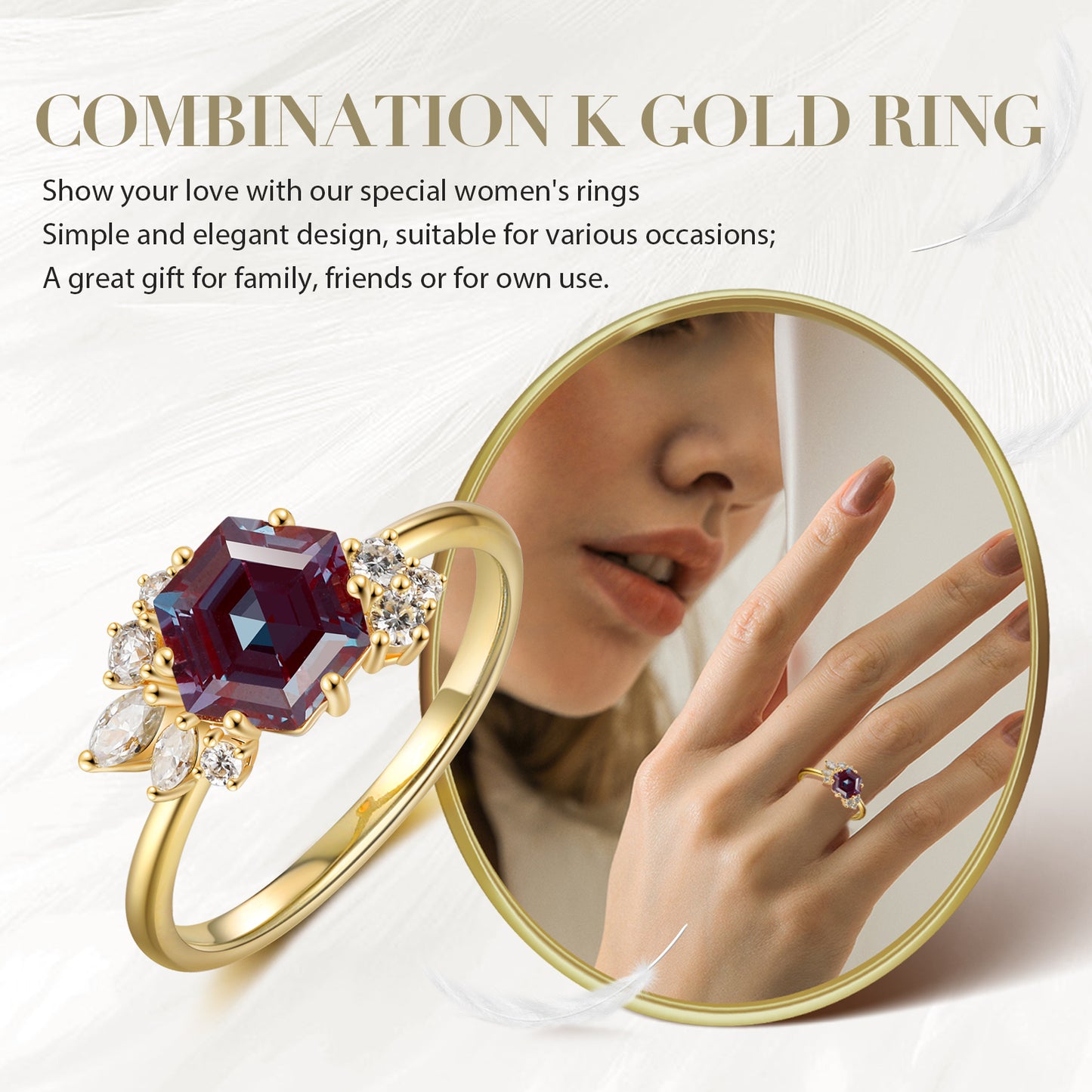 18K Gold Alexandrite With Moissanite Ring (14K Available)