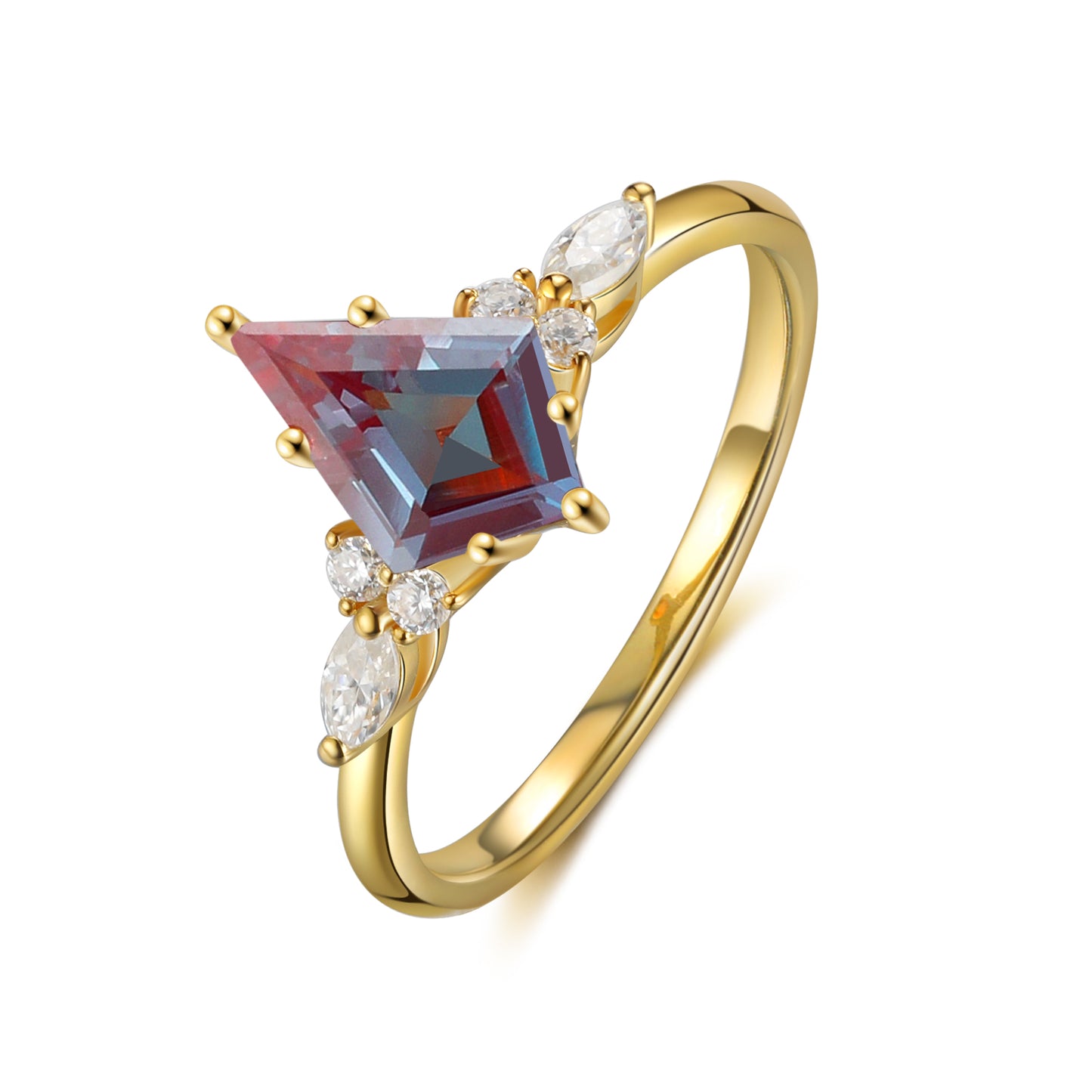 18K Gold Alexandrite With Moissanite Rings Set (Available in Moss Agate)