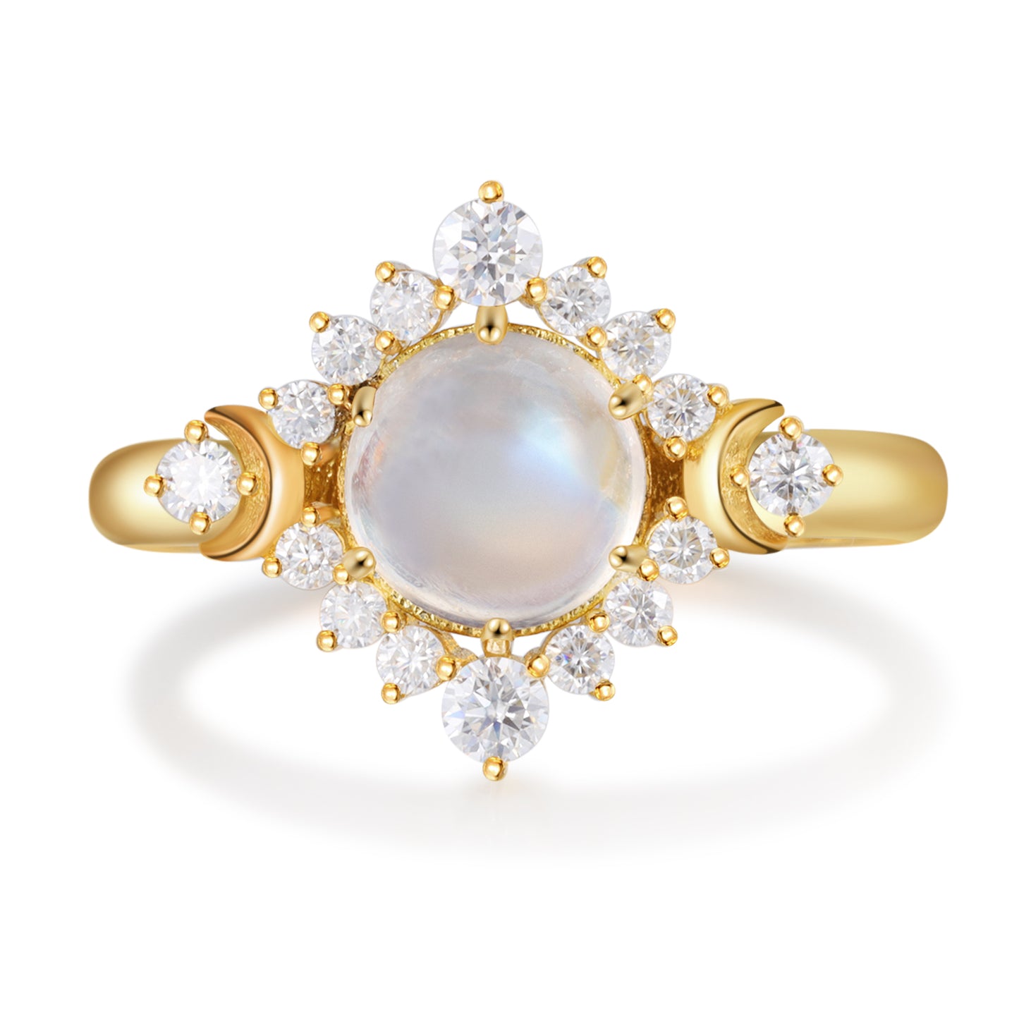 18K Gold Natural Moonstone With Moissanite Ring
