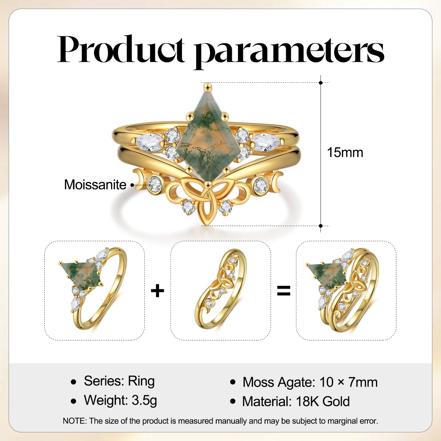 18K Gold Alexandrite With Moissanite Rings Set (Available in Moss Agate)