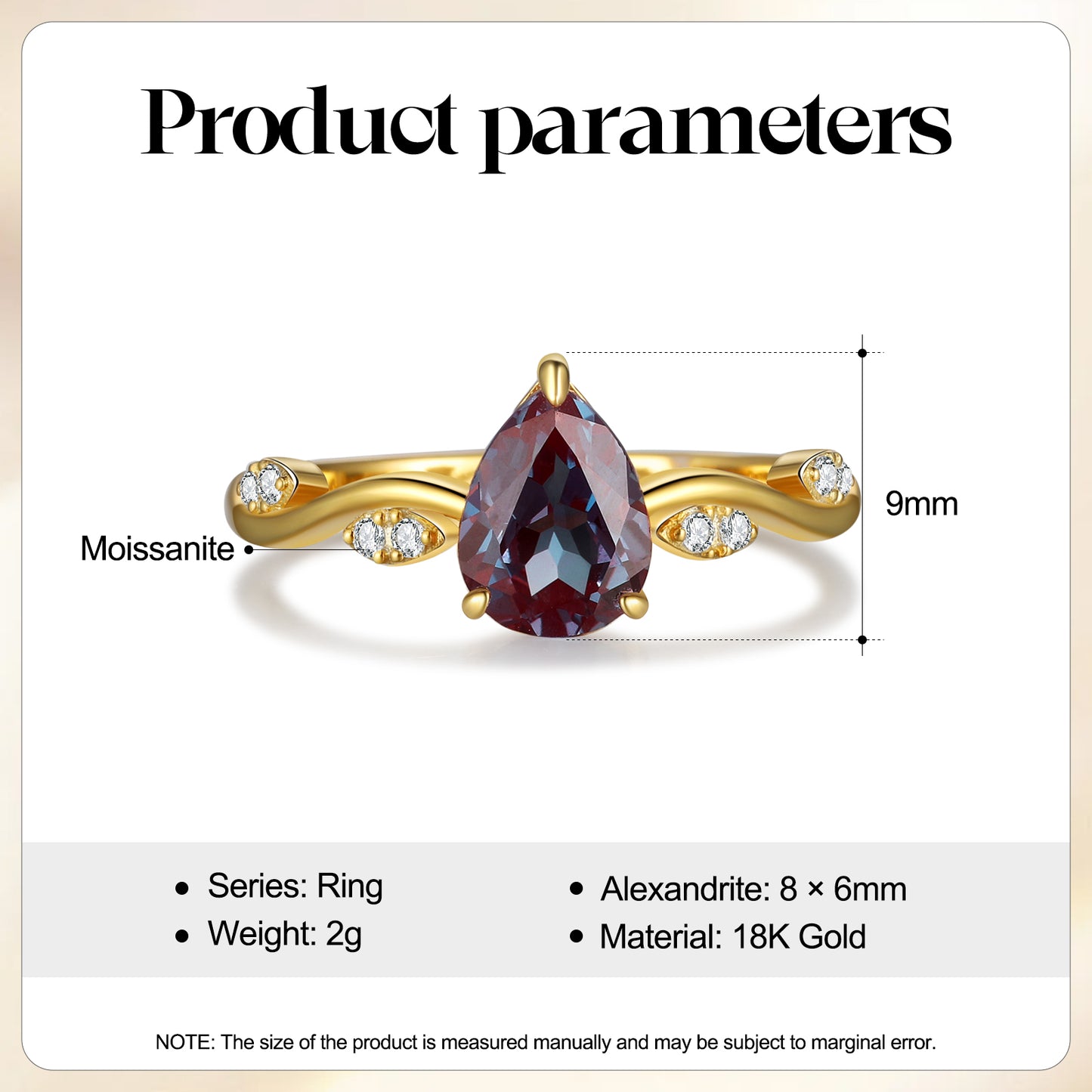 18K Gold Alexandrite With Moissanite Ring (14K Available)
