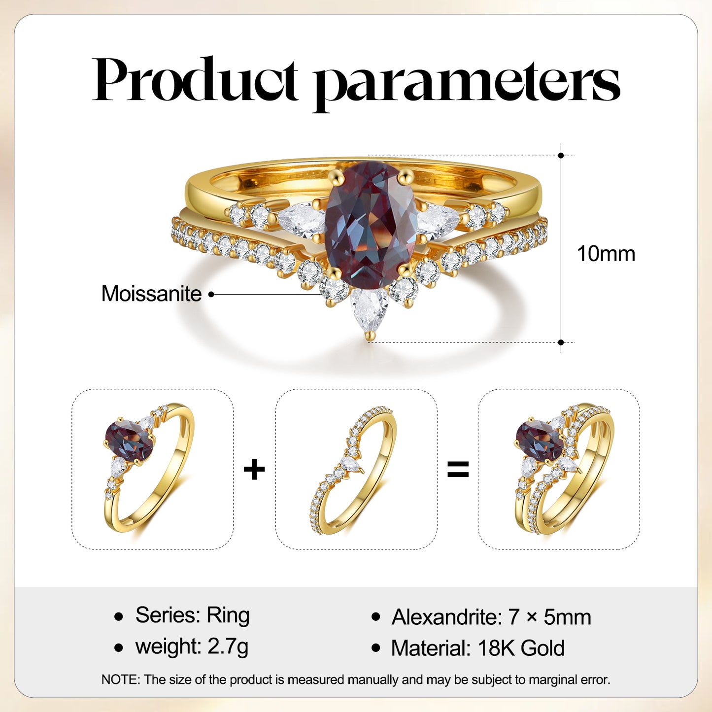 18K Gold Alexandrite With Moissanite Two Rings Set (14K Available)