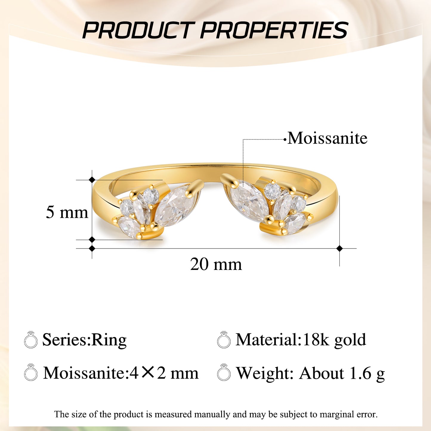 18K Gold Moissanite Ring