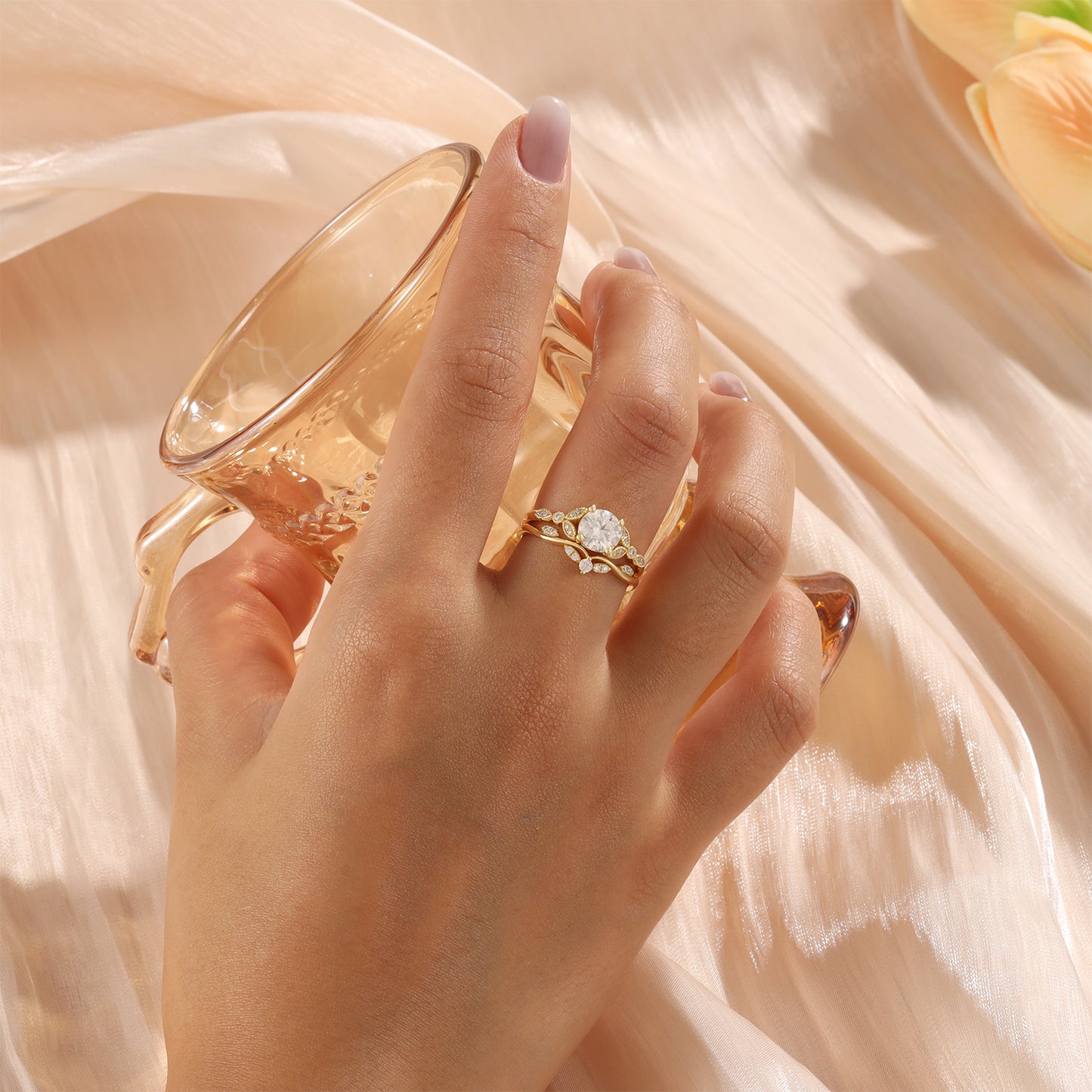 18K Gold Moissanite Rings Set