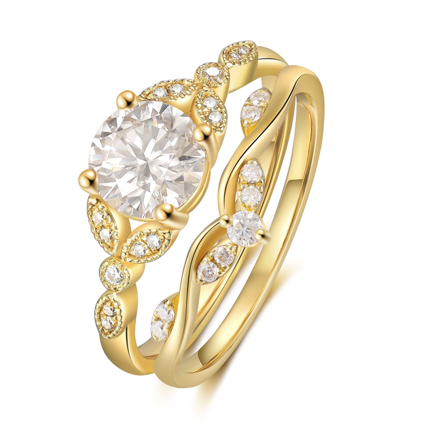 18K Gold Moissanite Rings Set