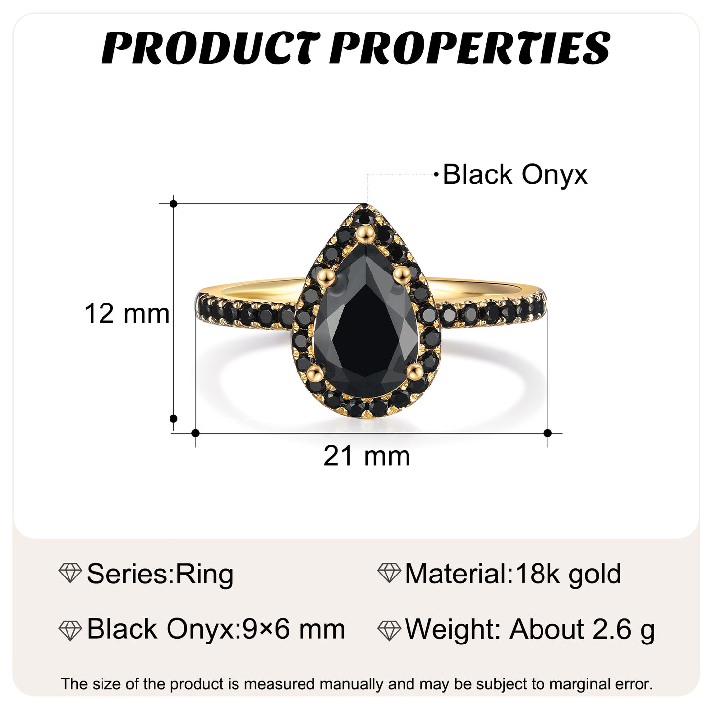 18K Gold Natural Onyx Ring