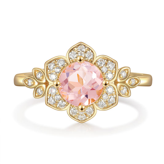 18K Gold Natural Morganite With Moissanite Ring