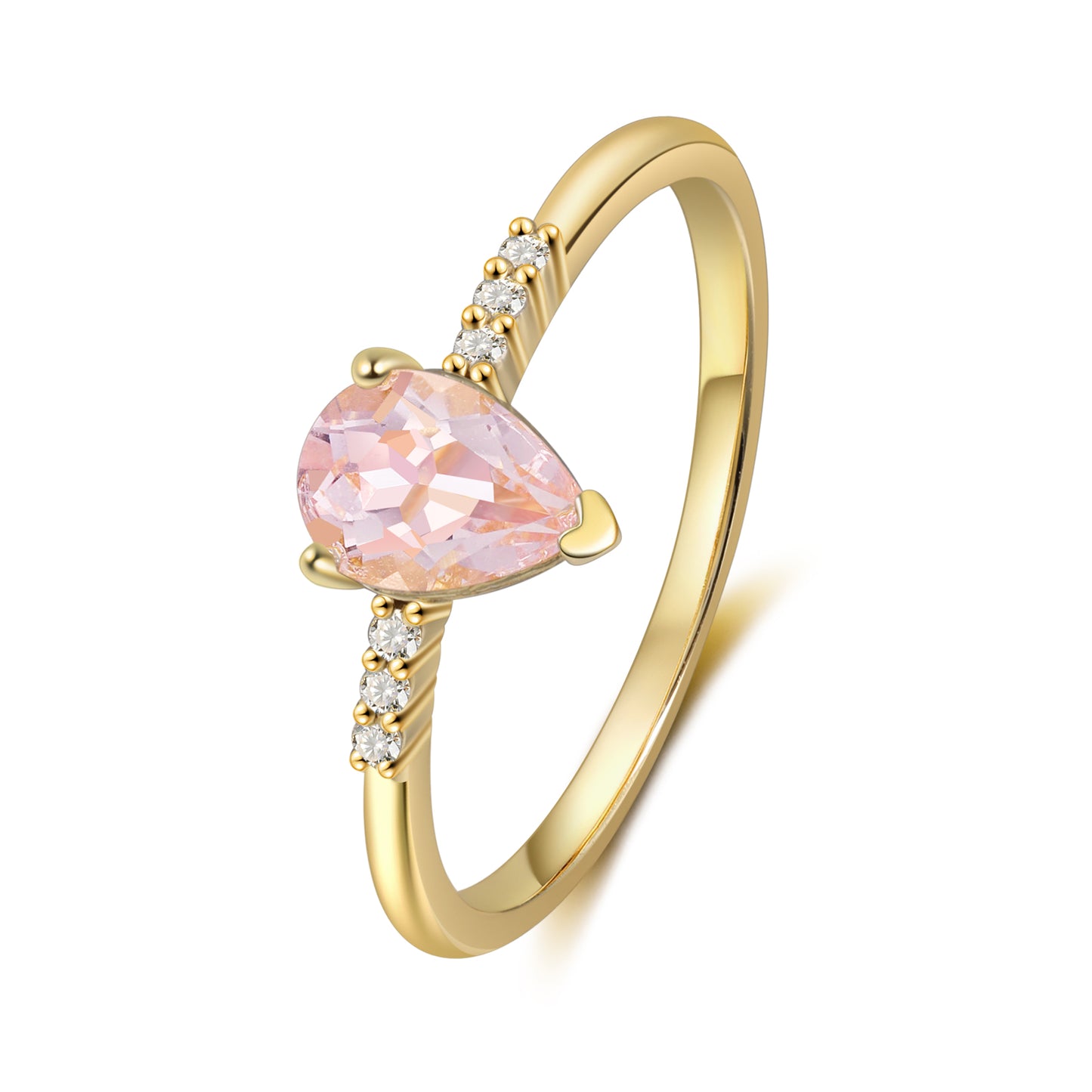 18K Gold Natural Morganite With Moissanite Rings Set