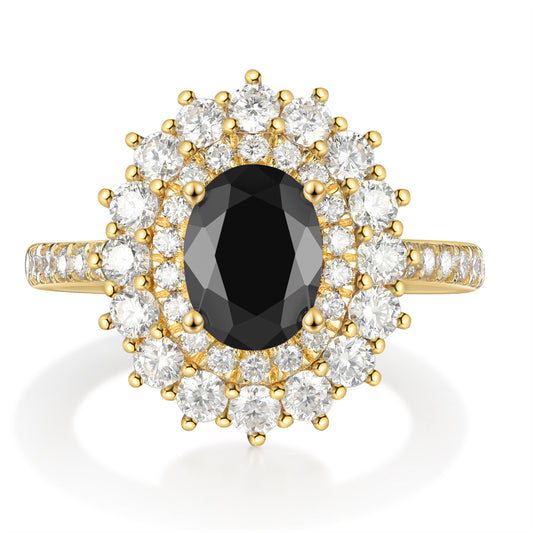 18K Gold Natural Onyx With Moissanite Ring