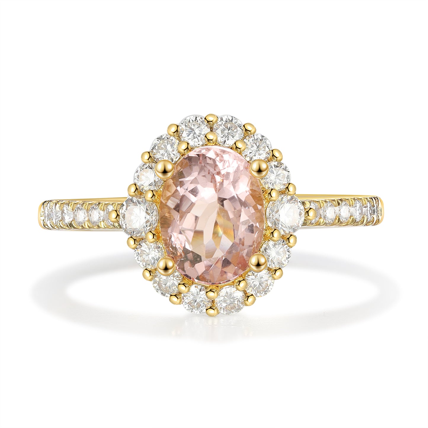 18K Gold Natural Morganite With Moissanite Ring