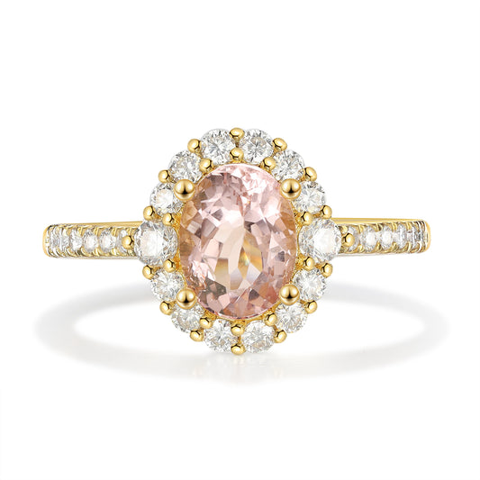 18K Gold Natural Morganite With Moissanite Ring