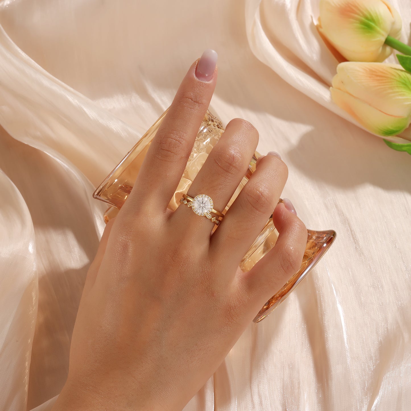 18K Gold Moissanite Rings Set