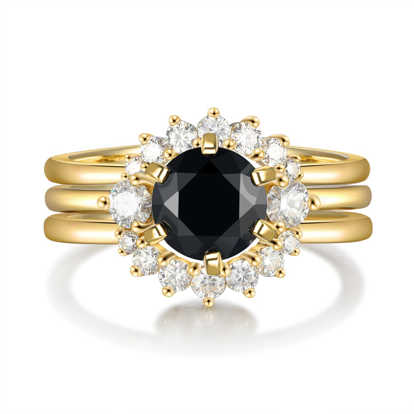 18K Gold Natural Onyx With Moissanite Rings Set