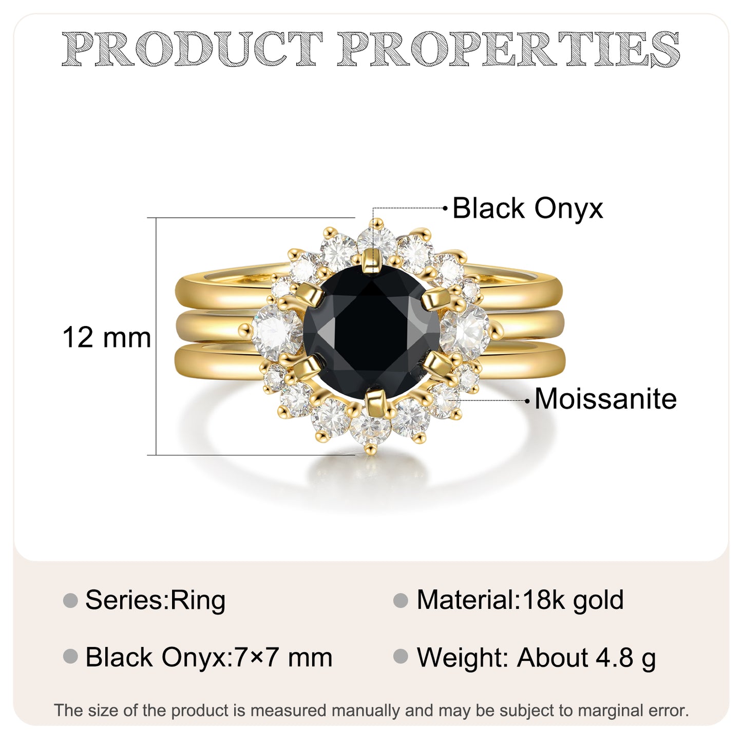 18K Gold Natural Onyx With Moissanite Rings Set