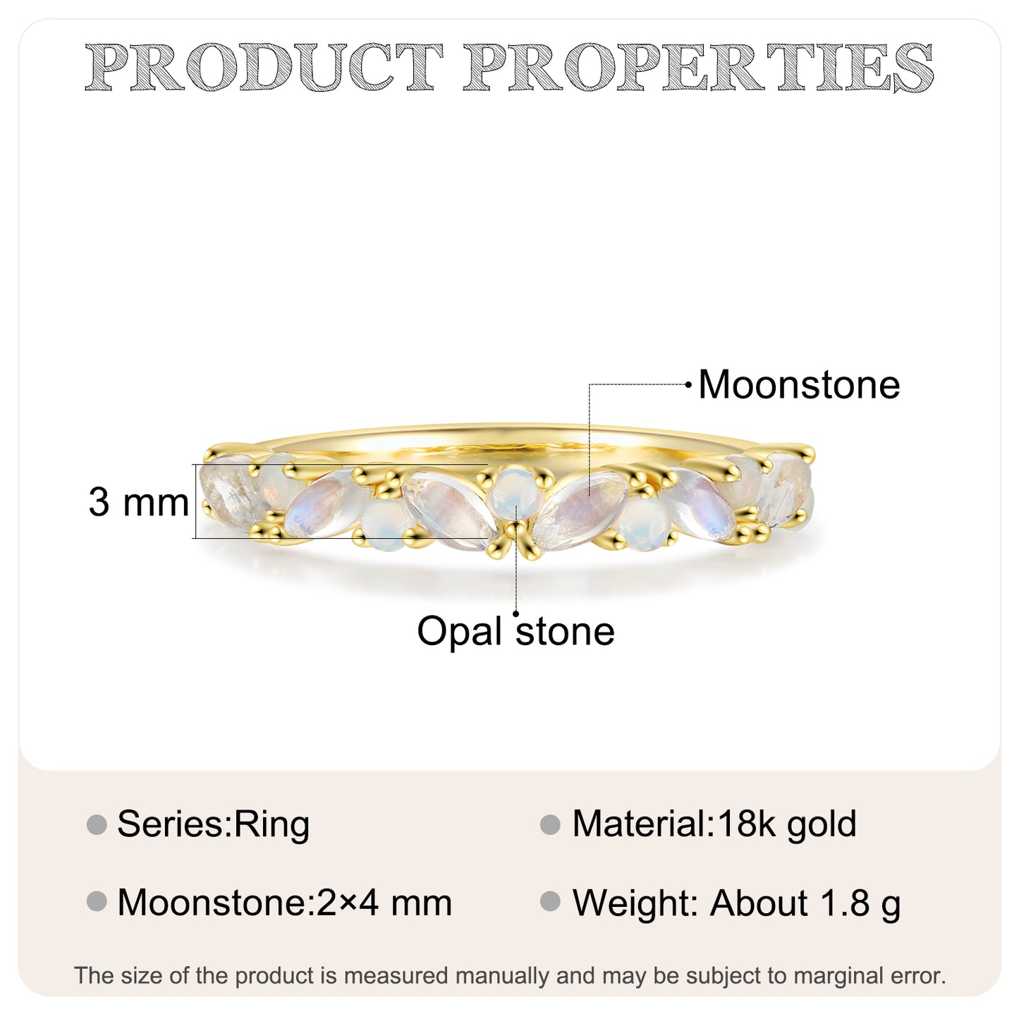 18K Gold Moonstone Ring