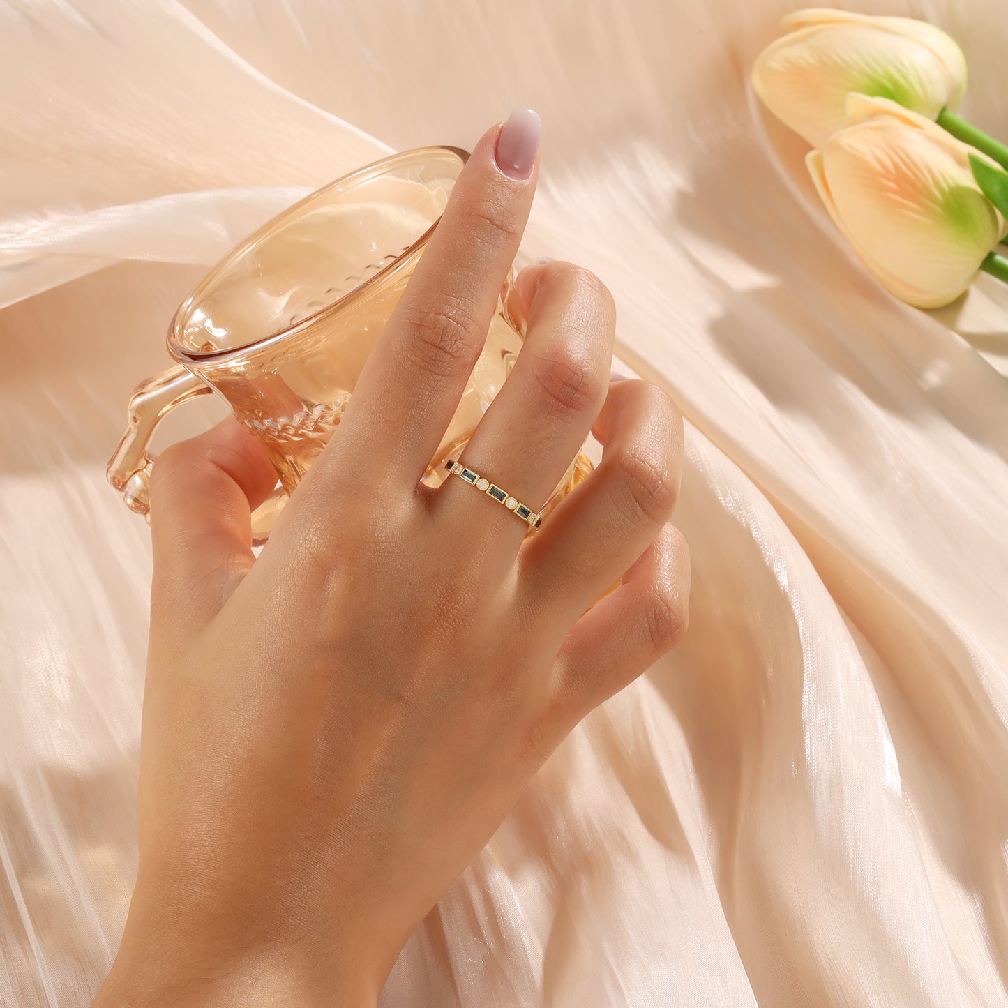 18K Gold Green Moissanite Ring