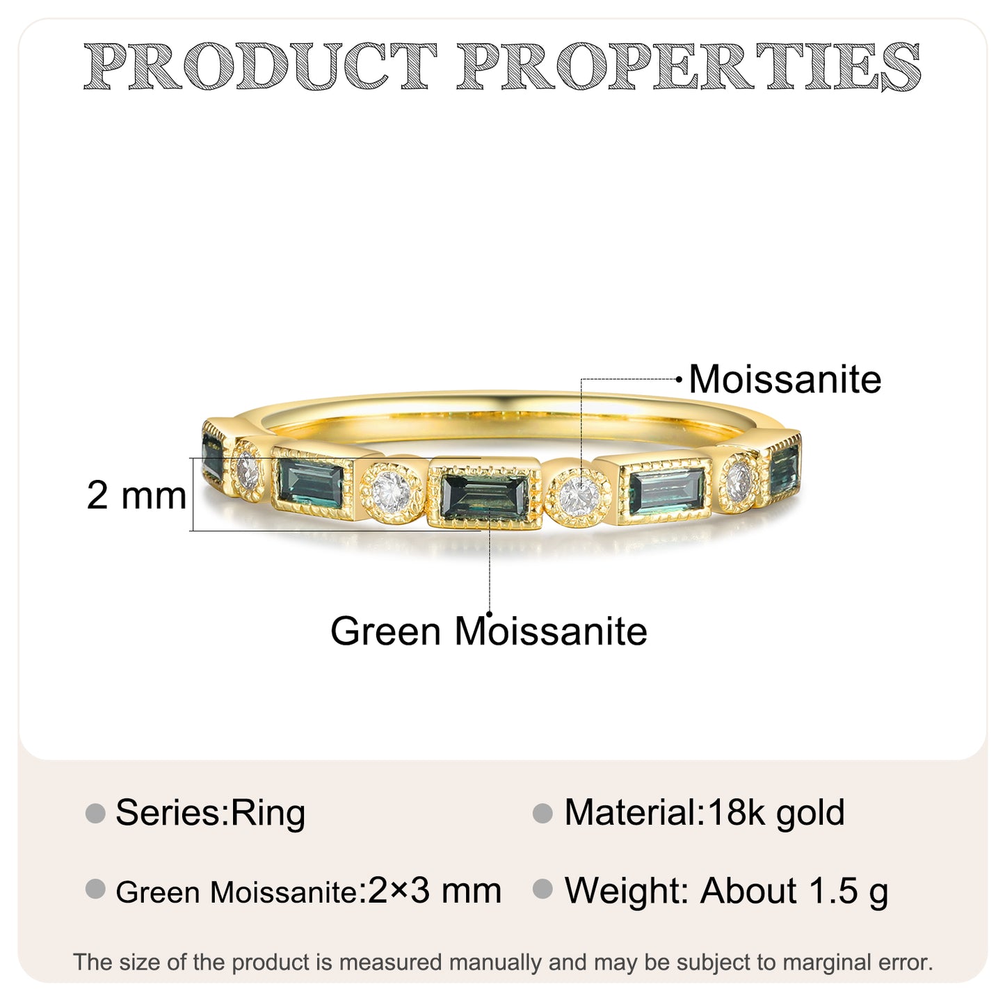 18K Gold Green Moissanite Ring