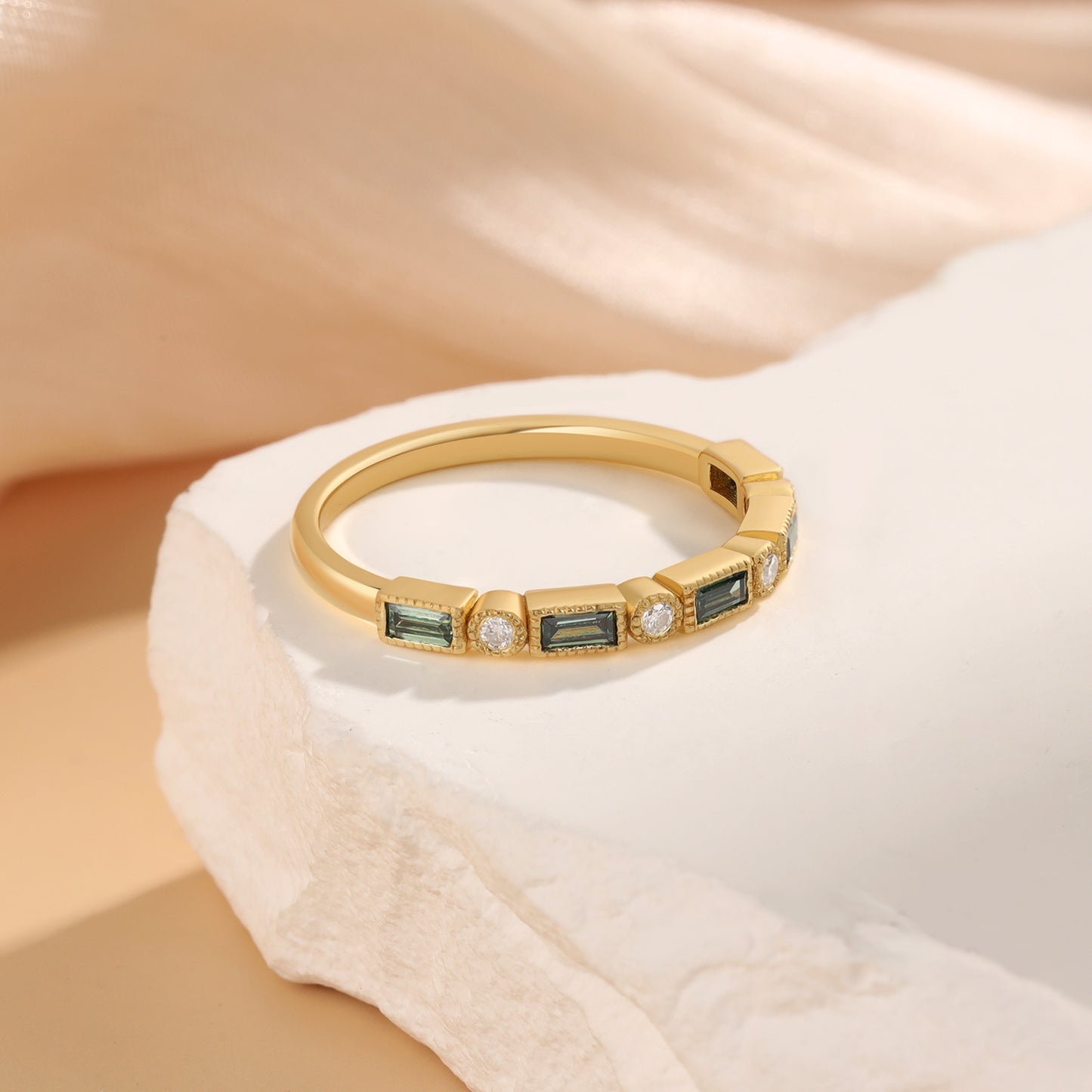18K Gold Green Moissanite Ring