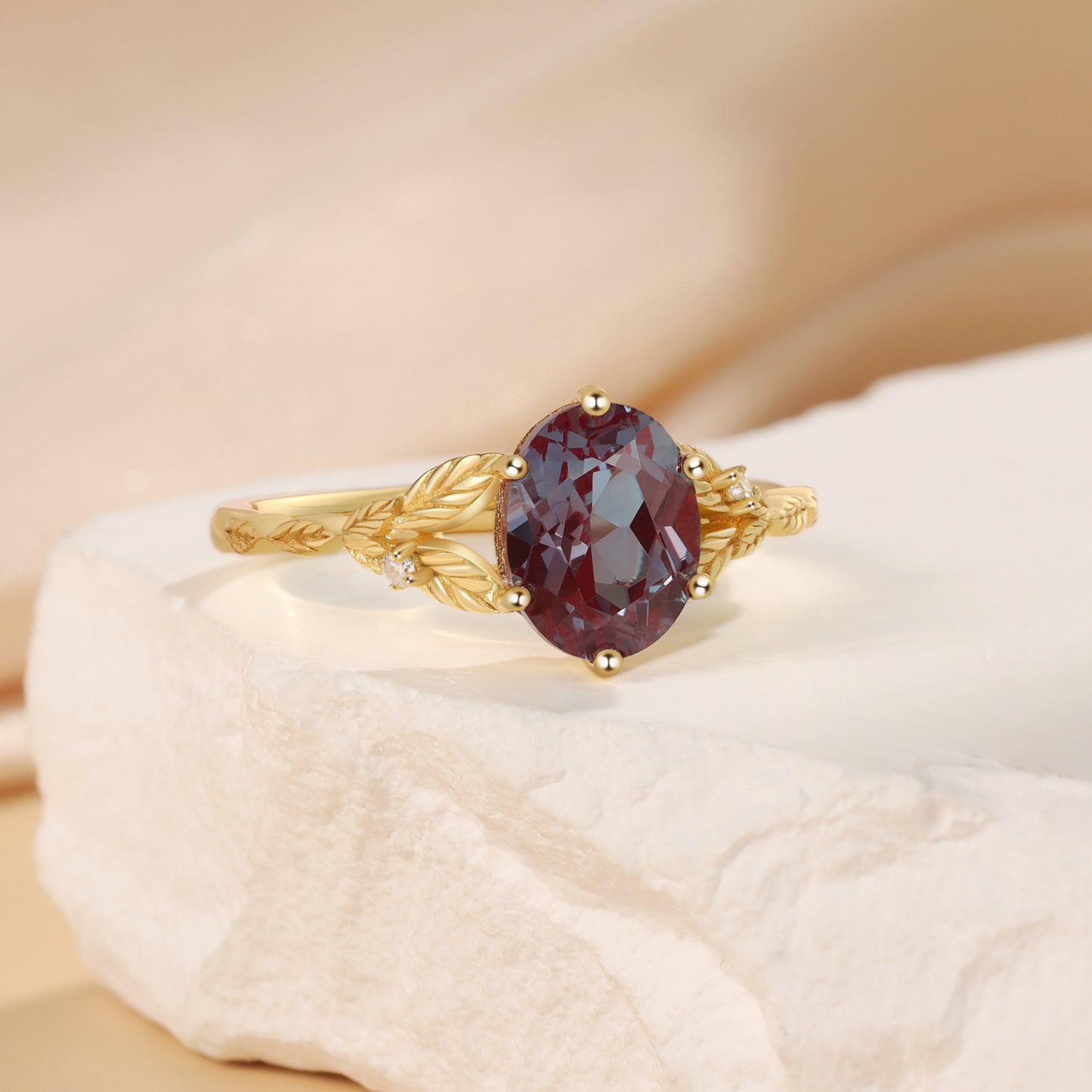 18K Gold Alexandrite With Moissanite Ring
