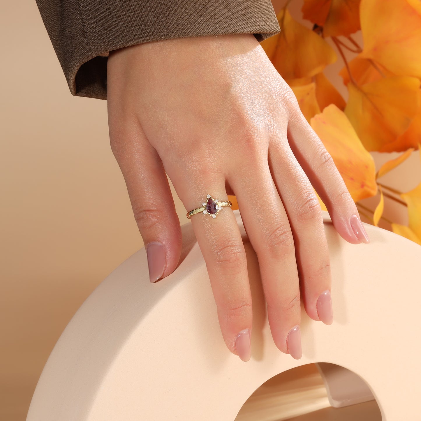 18K Gold Alexandrite With Moissanite Ring