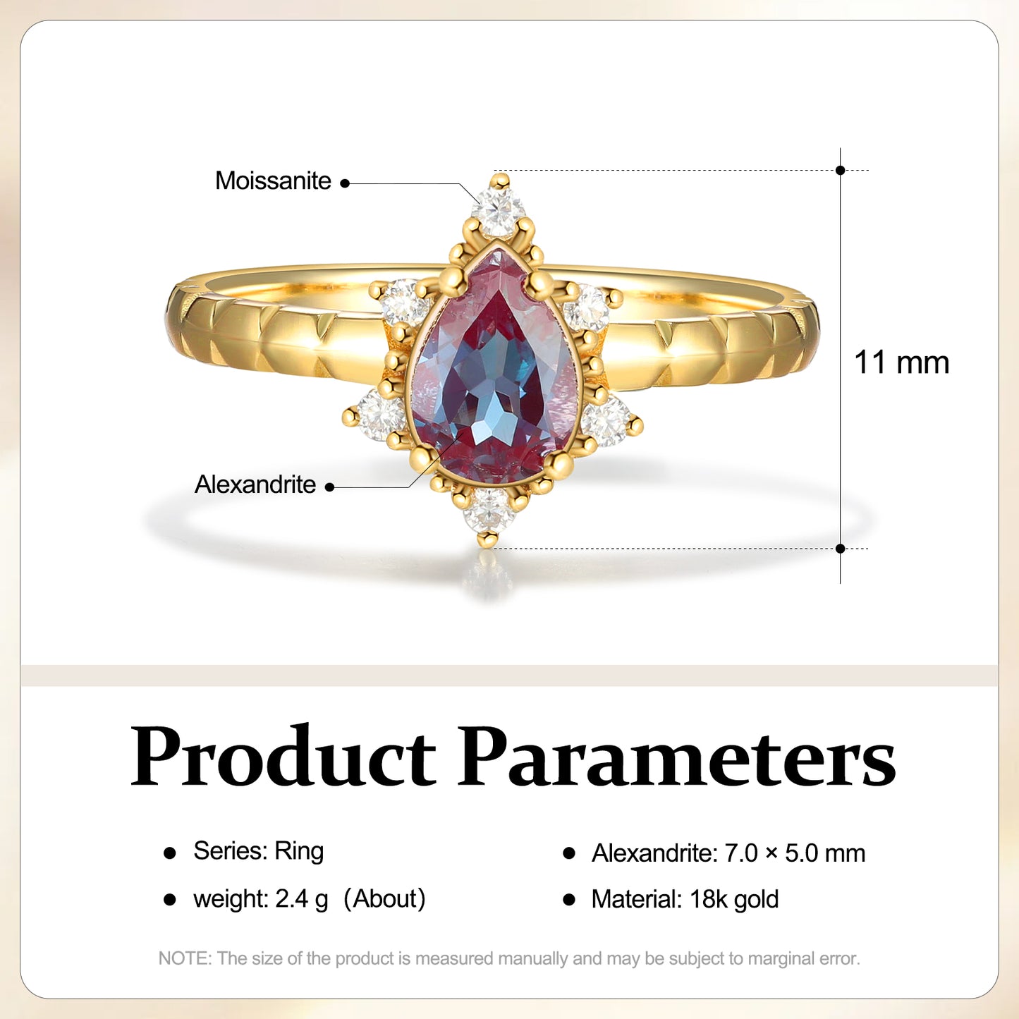 18K Gold Alexandrite With Moissanite Ring