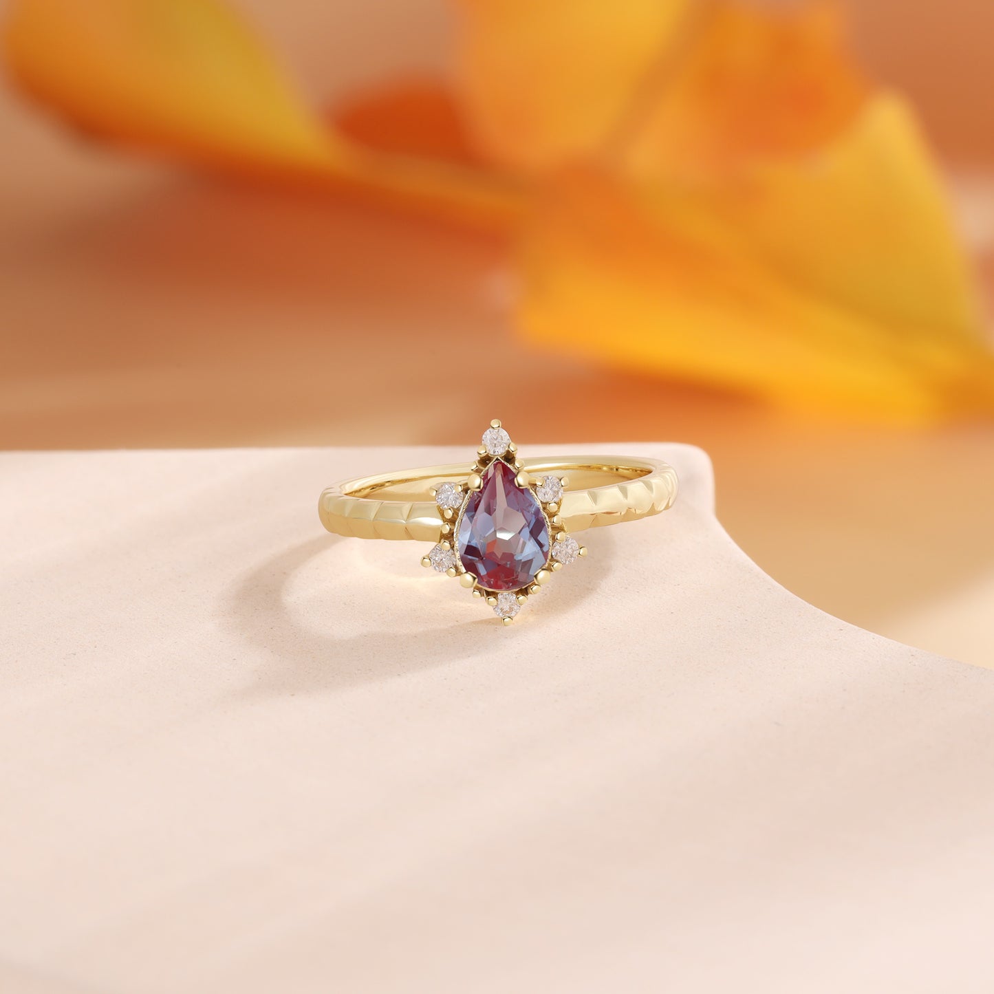 18K Gold Alexandrite With Moissanite Ring
