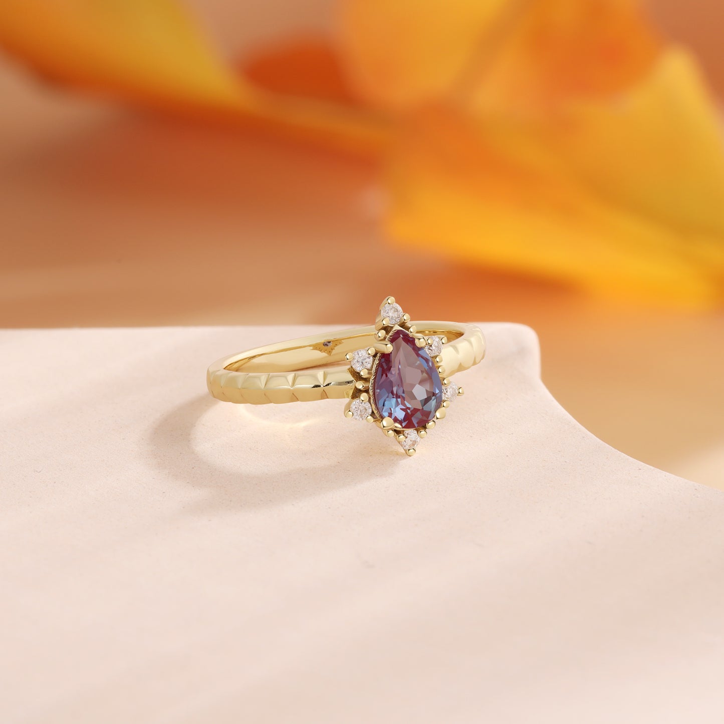18K Gold Alexandrite With Moissanite Ring