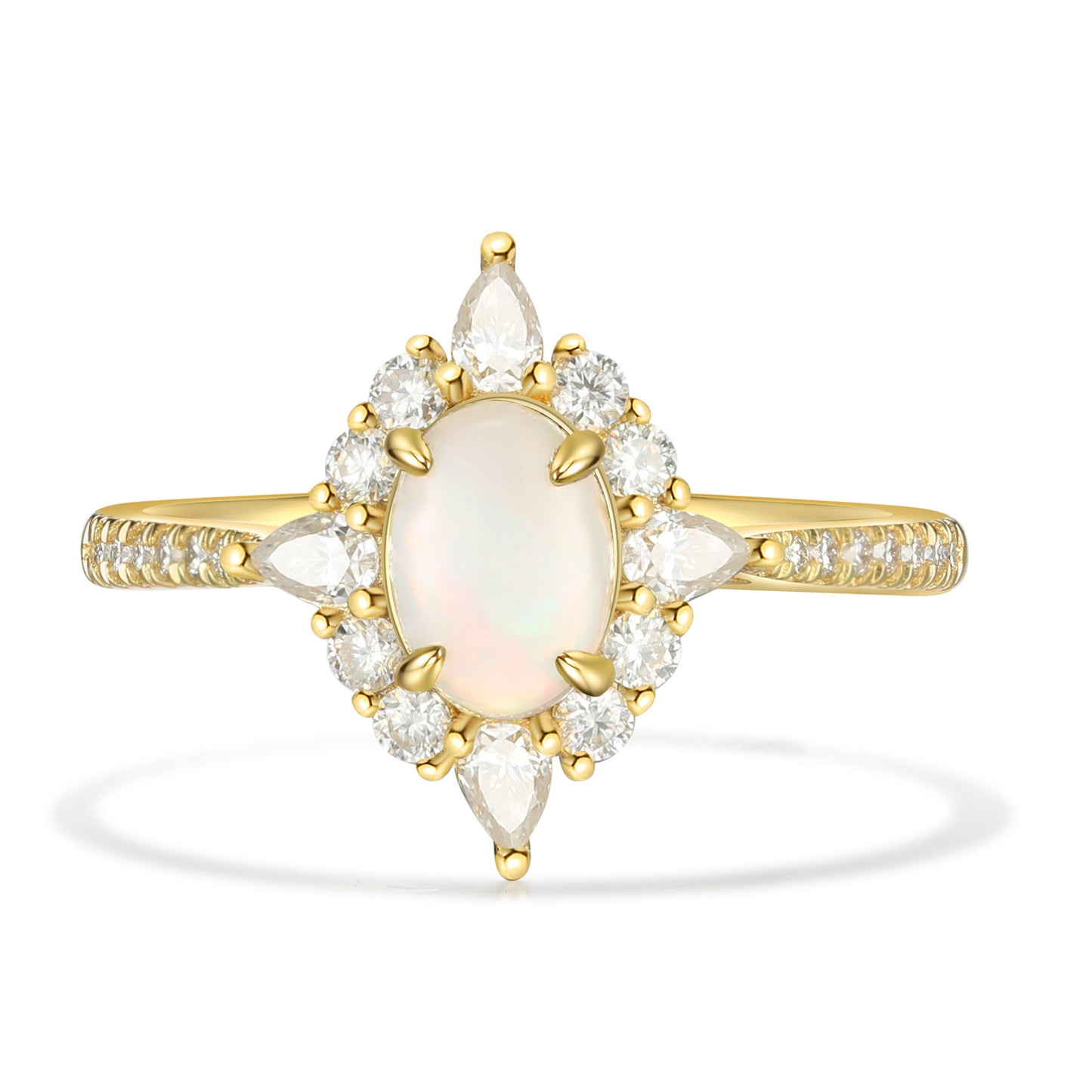 18K Natural Opal Gold Moissanite Ring