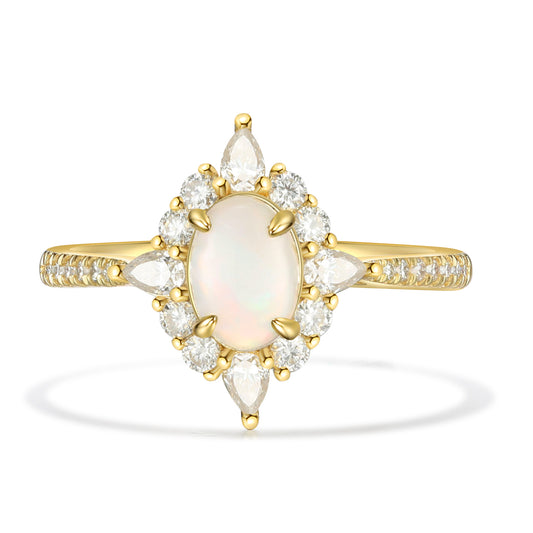 18K Natural Opal Gold Moissanite Ring