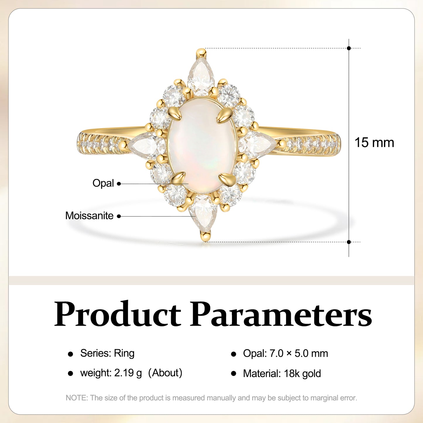 18K Natural Opal Gold Moissanite Ring