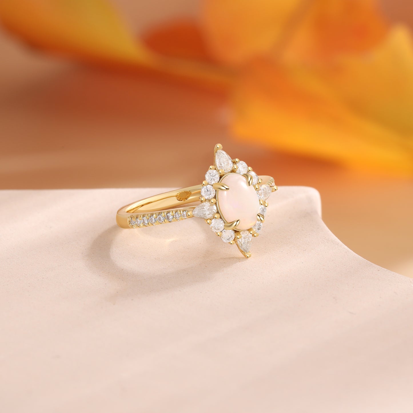 18K Natural Opal Gold Moissanite Ring