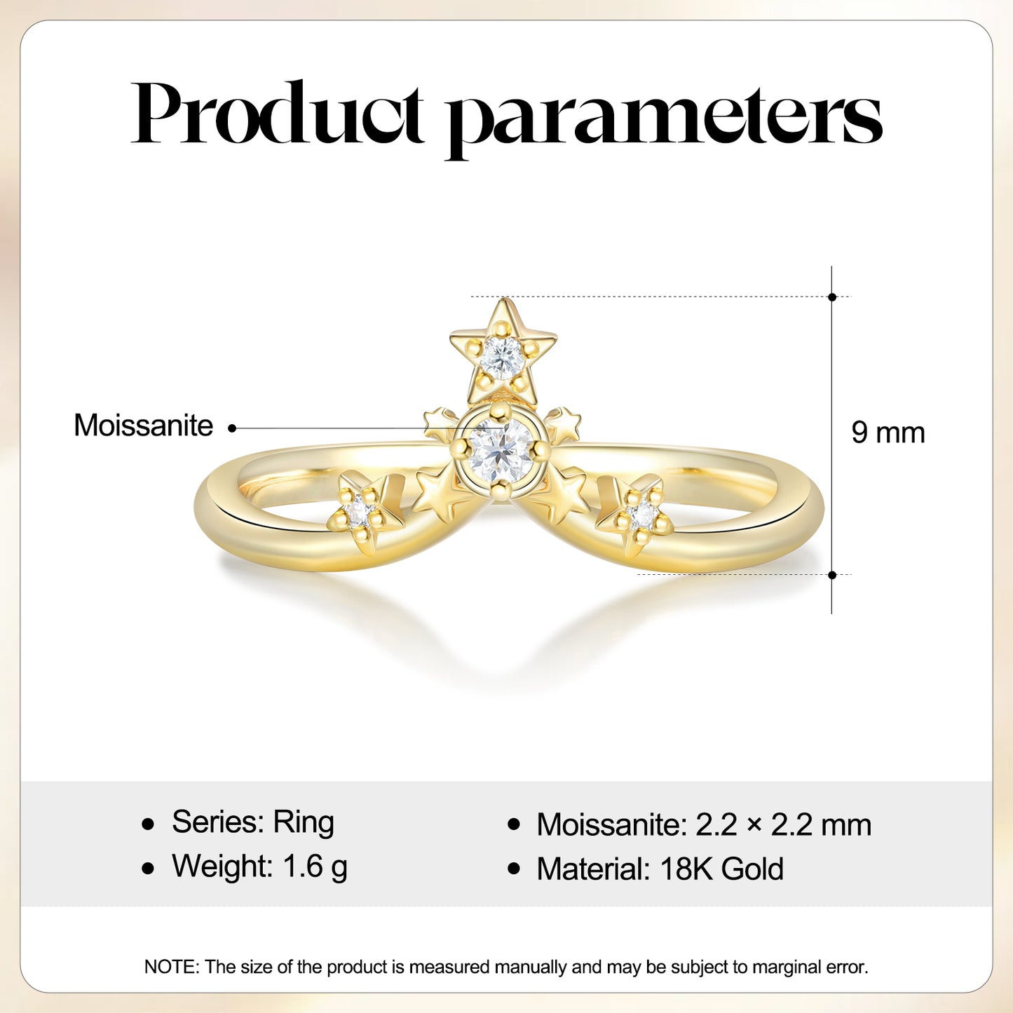 18K Gold Moissanite Ring