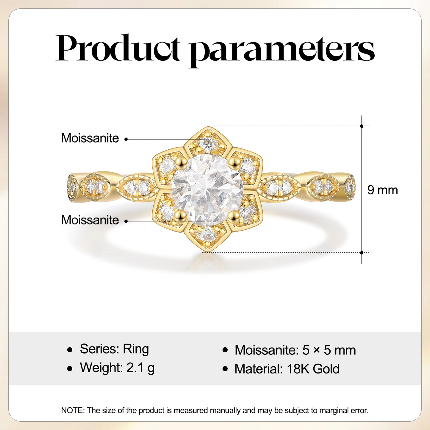 18K Gold Natural Moissanite Ring