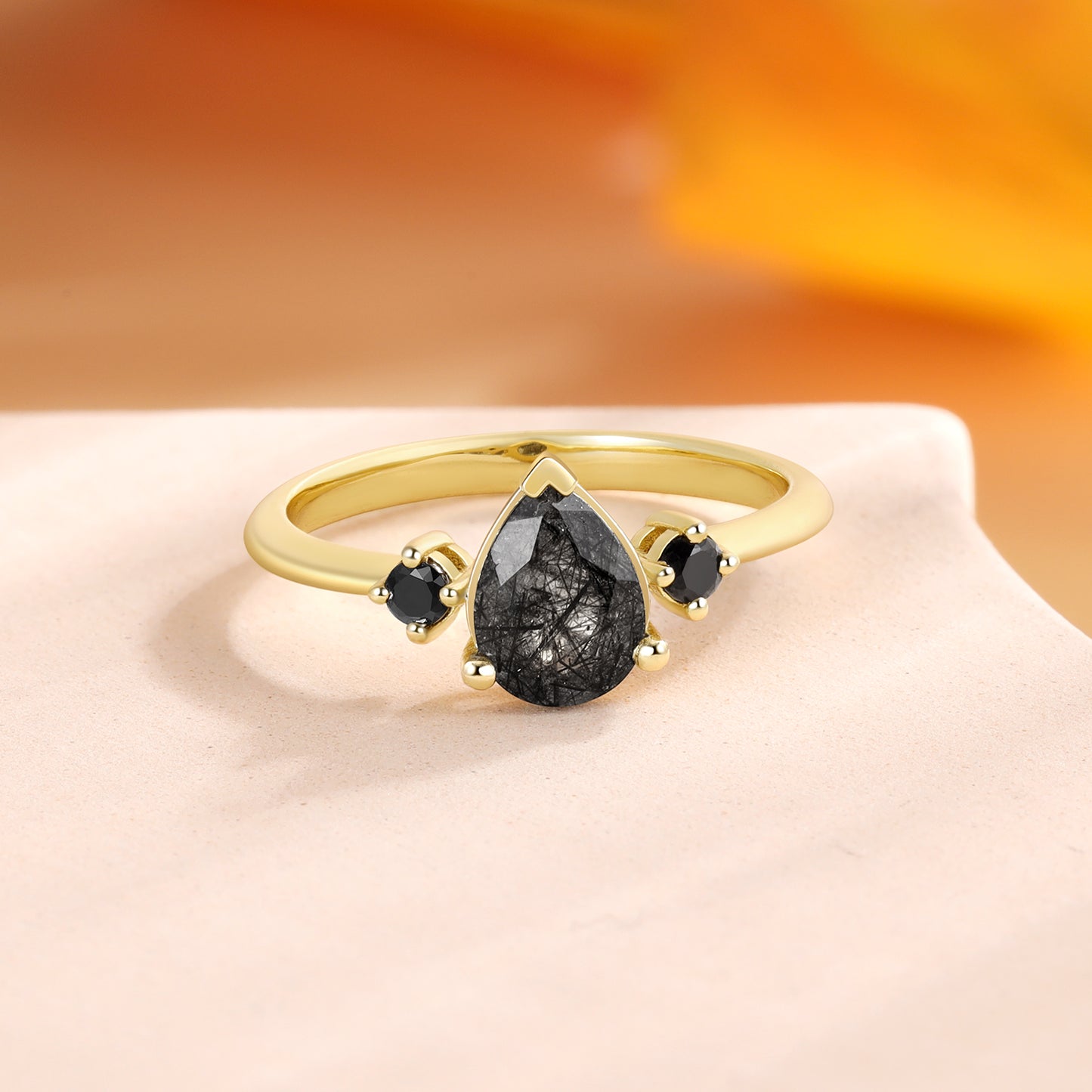 18K Gold Natural Black Quartz Ring