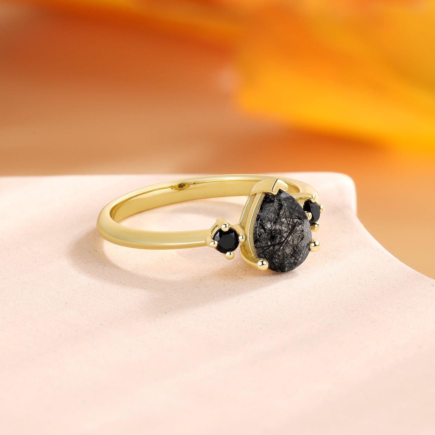 18K Gold Natural Black Quartz Ring