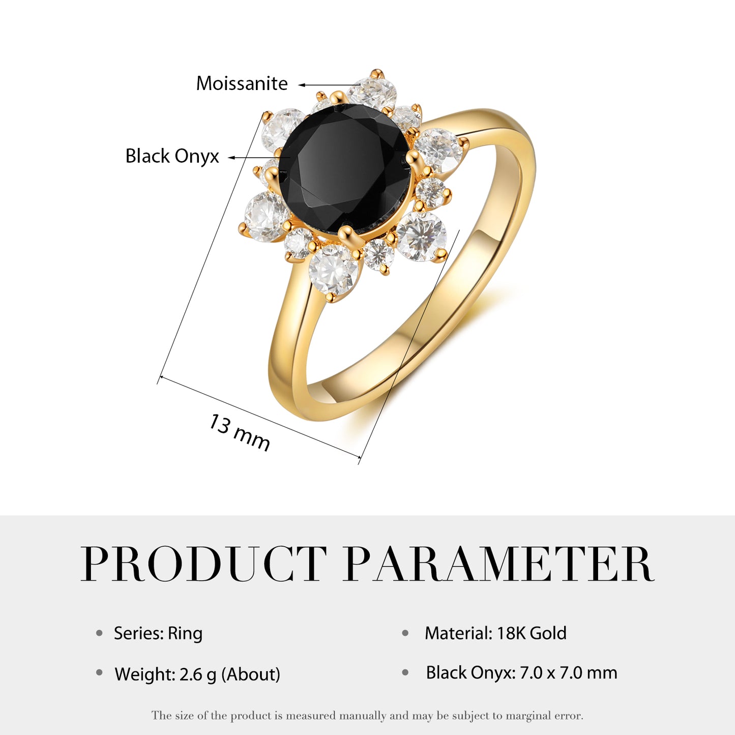 18K Gold Smoked Quartz With Moissanite Ring (Options for: Alexandrite, Onyx or Opal)